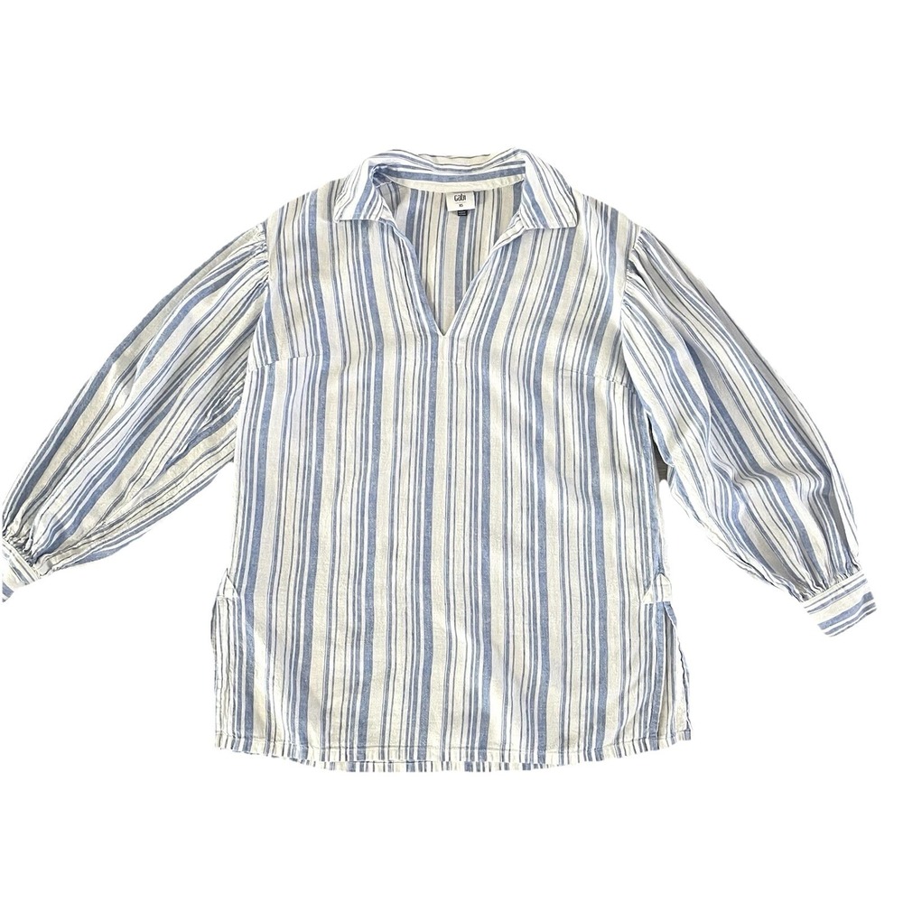 Cabi Blouse Womens XS Linen Blend Tunic Pacific Blue Coastal Resort 5894